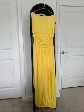 yellow rose dress 1950's Philip Hulitar Couture Yellow Roses Silk Strapless Party Dress